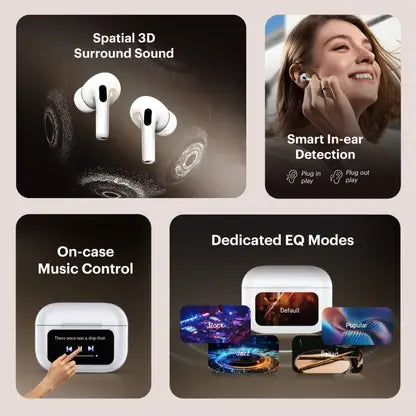 Techplusemart - Smart Buds Touch Screen Display TWS ANC + ENC In Earbuds AI Quad Mic Bluetooth (White, True Wireless)