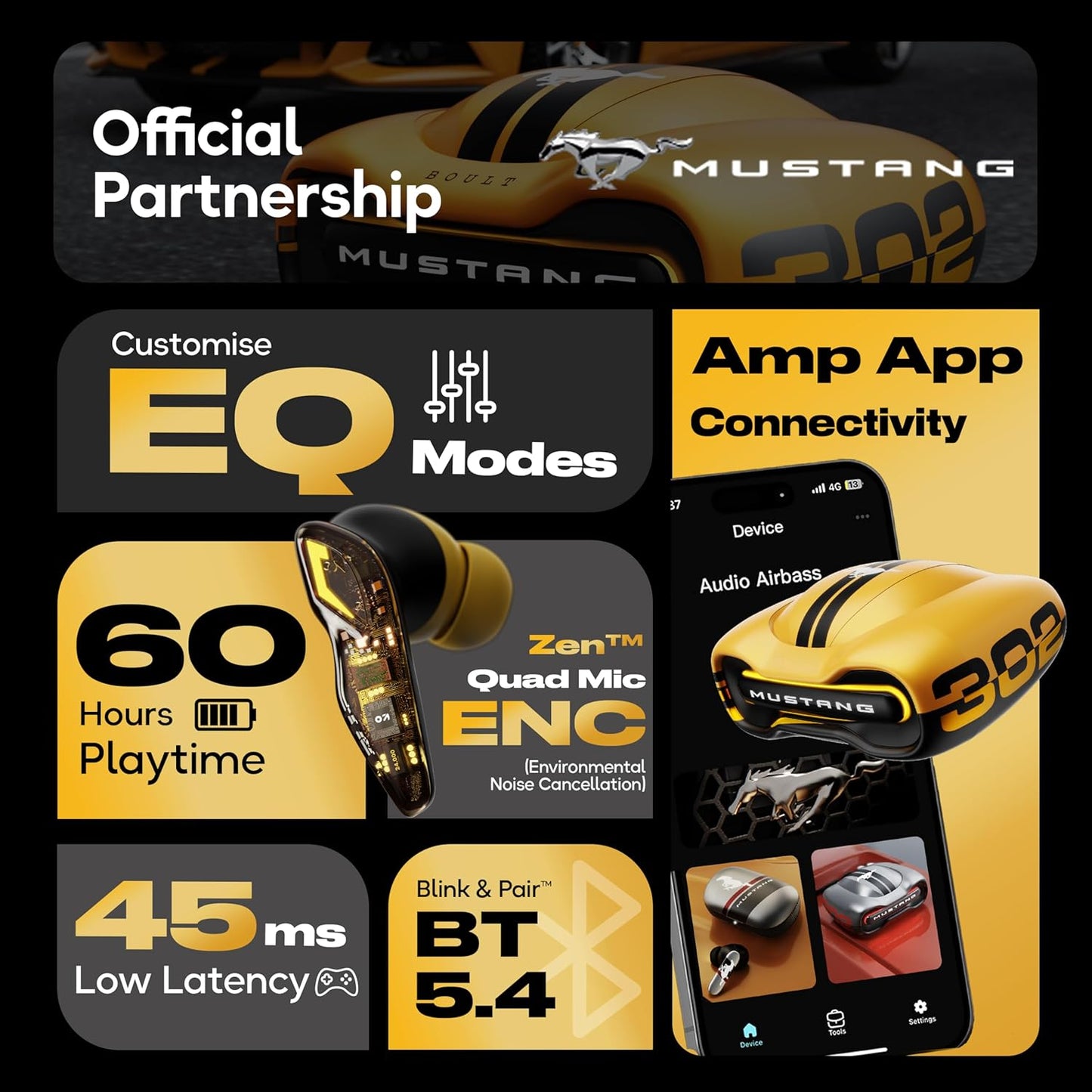 GOBOULT Mustang Torq Wireless in Ear Earbuds with 60H Playtime