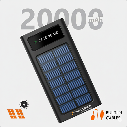 TECHPLUSEMART - 20000 mAh Solar Phone Charger 15W Power Bank with Lithium Polymer Battery (Solar-4Wire-20K)