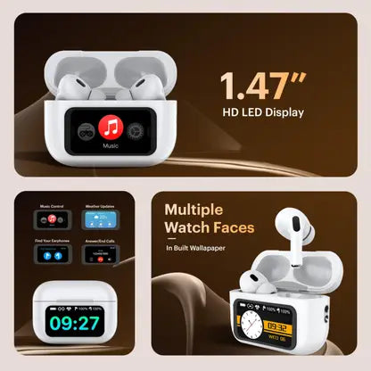 Techplusemart - Smart Buds Touch Screen Display TWS ANC + ENC In Earbuds AI Quad Mic Bluetooth  (White, True Wireless)